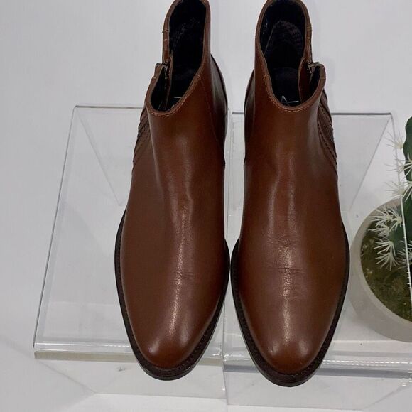 New Aquatalia Fantina Weatherproof Side Zip Leather Bootie Brown 6.5 - Picture 3 of 16